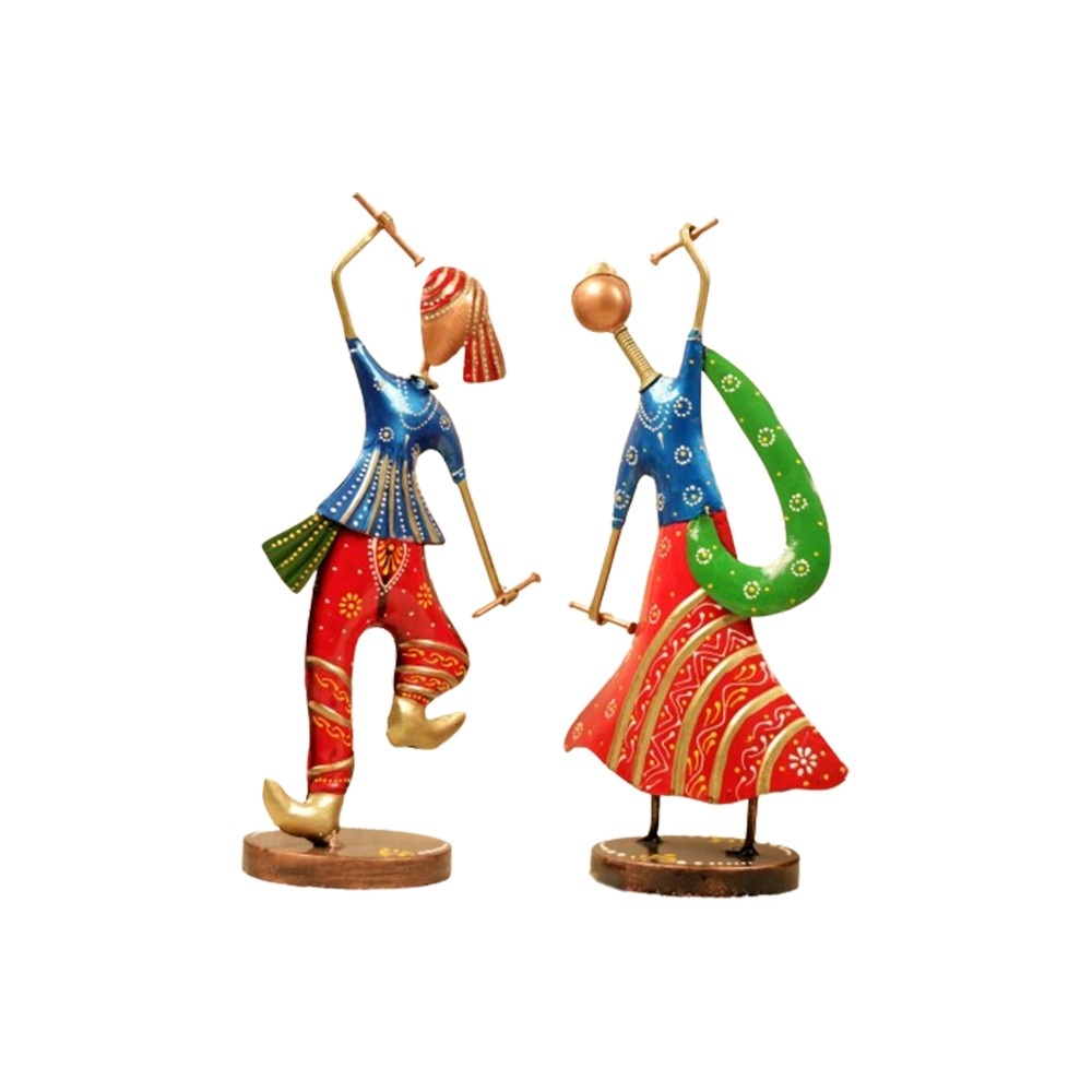 Table Top Decorative Red Dandiya Couple Showpiece for Home Decor